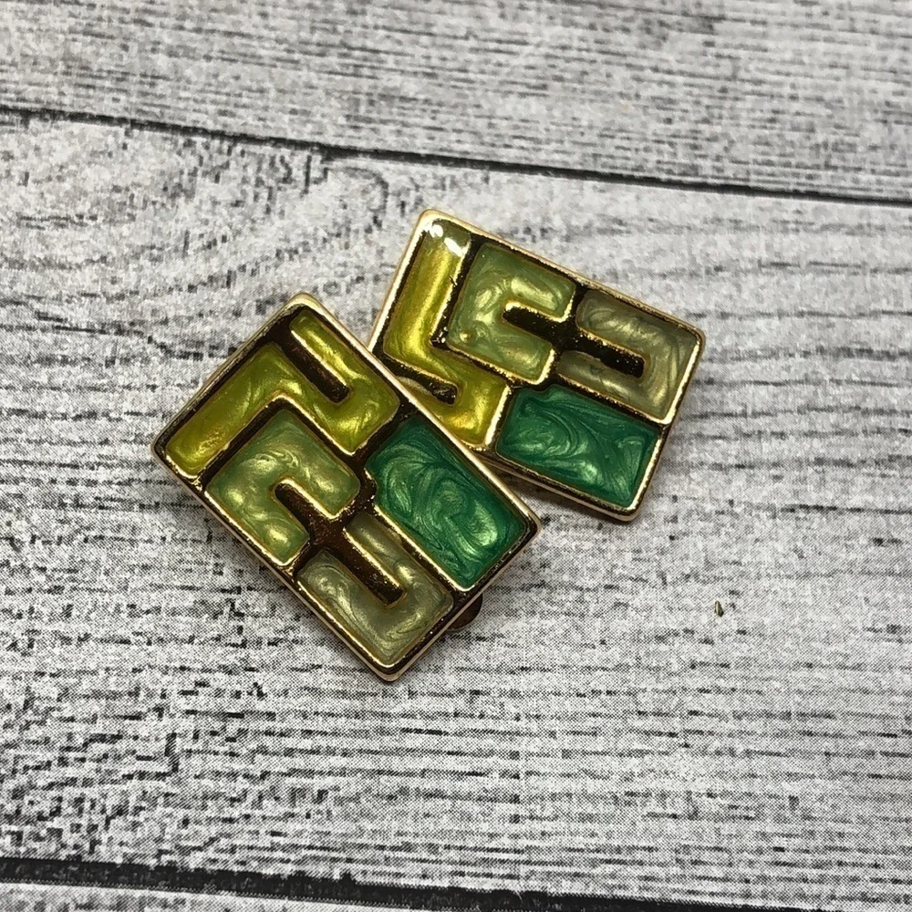 New old stock retro vintage clip on earrings statement modernist abstract enamel